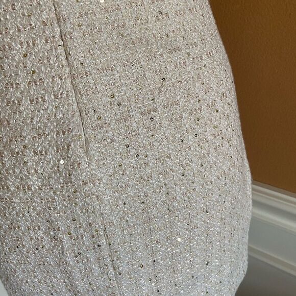 Mango Ivory Tweed Mini Dress Subtle Sequin Strappy Chic M - Picture 8 of 14